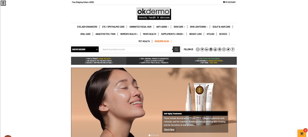 Okdermo website hero section
