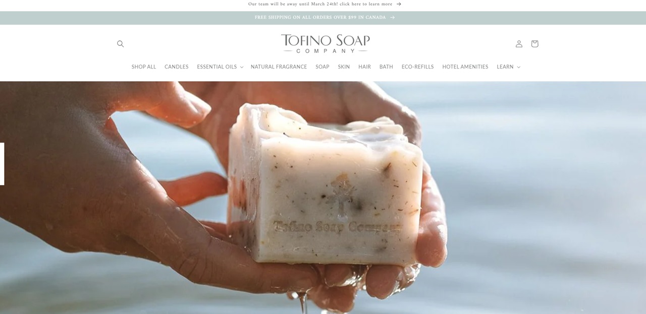 Tofino Soap Company website hero section