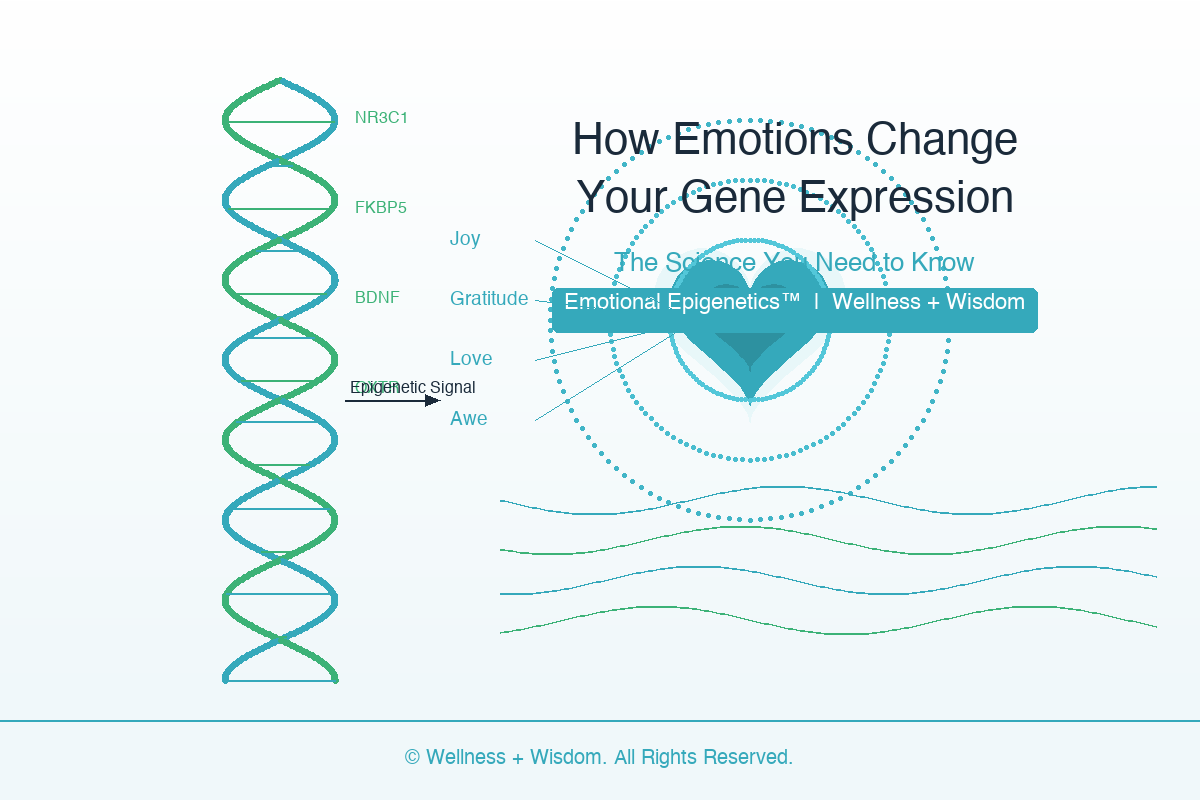 Emotions Gene Expression: How Your Feelings Shape Your Biology | Josh Trent | Wellness + Wisdom How emotions change gene expression infographic illustrating emotional epigenetics science and the biology of feelings by Josh Trent Wellness and Wisdom
