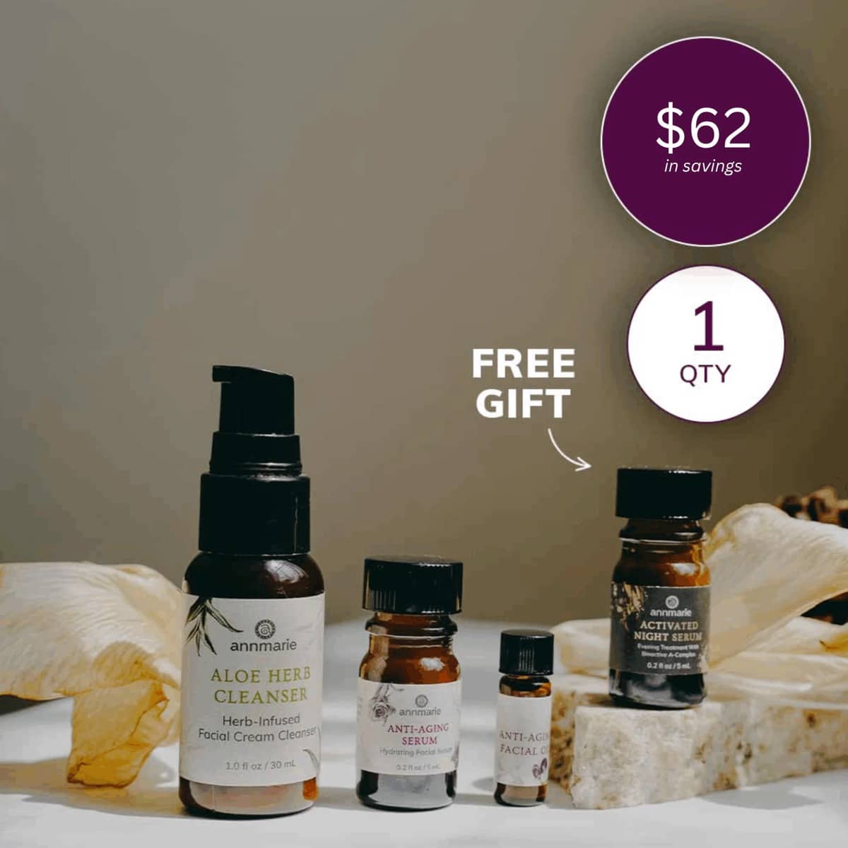 Annmarie Skin Care Trial Set by Josh Trent | Wellness + Wisdom Annmarie Skin Care organic skin care trial set offer with free Activated Night Serum from Josh Trent Wellness and Wisdom