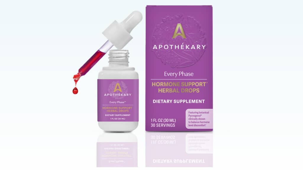 Apothékary Every Phase hormone support herbal drops bottle and box for natural hormone balancing